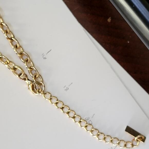 Vintage Gold Tone Necklace with Black Teardrop Accents and Faceted Brown Stones - Picture 10 of 10